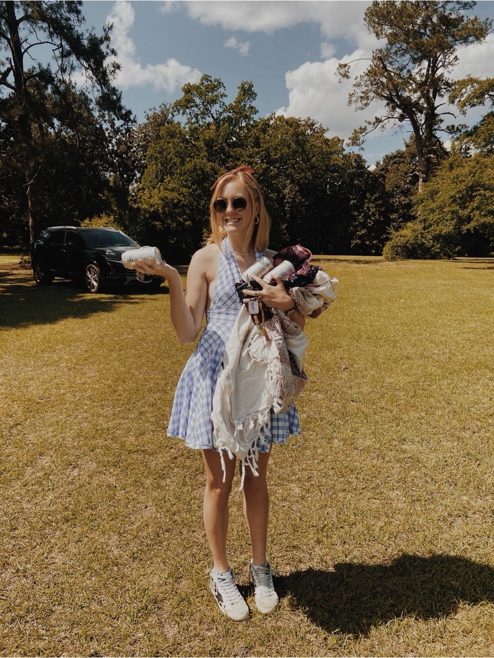 Free People Blue and White Gingham Halter Backless Dress - Picture 4 of 5